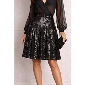BCBGMaxAzria Black Sequin Pleated Chiffon A-Line Formal Edna Skirt SIZE MED